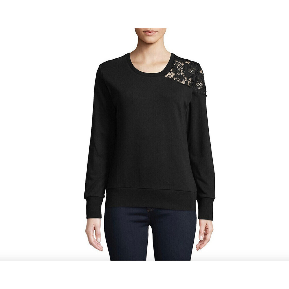 Buffalo David Bitton Lace Yoke Sweatshirt In Jet Black Size S